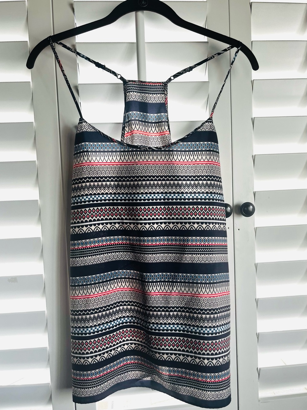 J. Crew Navy, White & Pink Patterned Racerback Tank